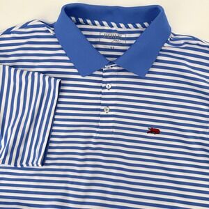 Perlis Performance Polo Mens XL Blue White Striped Short Sleeve Crawfish Logo